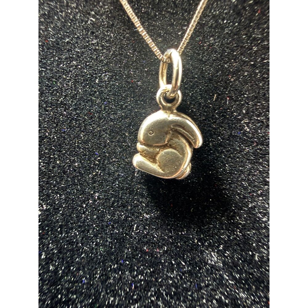 Vintage Sterling Silver Bunny Rabbit Pendant Charm & 18" Box Chain Necklace